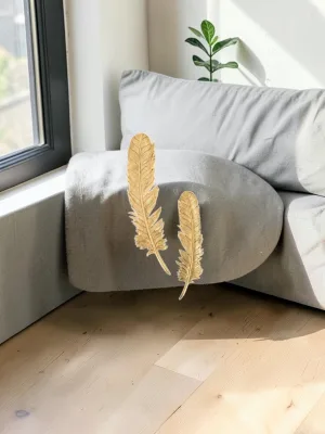 Liorventhys Feathers Wall Art, Gold Leaf Resin, Set of 2, 17-Inch Height