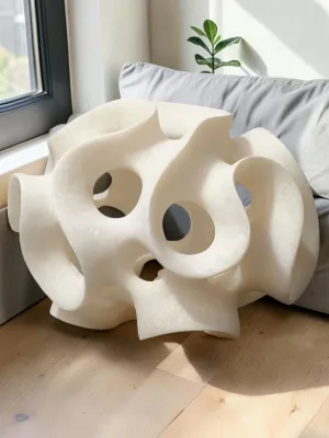 Liorventhys Ribbon Sphere Sculpture, White Resin, 9.75H x 7.95W x 8D Inches