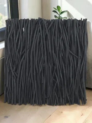 Liorventhys Square Teak Wood Wall Decor, Black Finish, 24 x 24 x 3 Inches