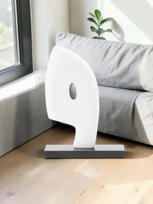 Liorventhys Large White Sail Sculpture, Polymerized Plaster with Black Marble Base, 12" W x 5.5" D x 16.5" H