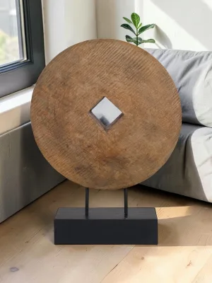 Liorventhys Goa Round Wooden Sculpture, Mango Wood and Iron, 15.5W x 10H x 4D