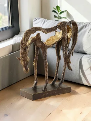 Liorventhys Grazing Horse Sculpture, Polyresin Antique Bronze Finish, 13 W x 13 H x 4 D Inches