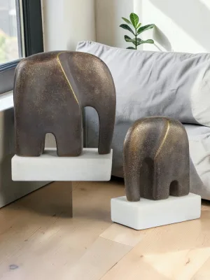 Liorventhys Elephant Sculptures, Antique Bronze Finish Polyresin, Set of 2, S: 6x7x3 in, L: 7x9x4 in