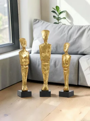 Liorventhys Cycladic Figurine Set, Gold Leafed Iron Sculptures, 12.5-Inch Height