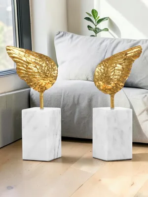 Liorventhys Gold Leaf Wing Sculptures, Cast Iron Feather Decor, Set of 2, 10.5-inch Height
