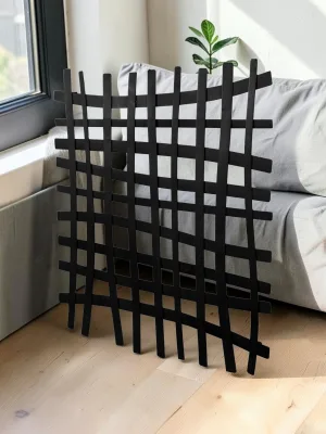 Liorventhys Gridlines Iron Wall Decor, Matte Black Metal Panel, 24 x 24 Inch