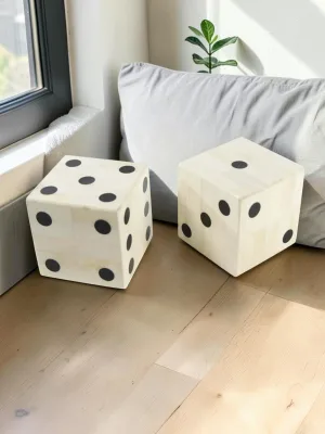 Liorventhys Oversized Bone Gaming Dice Pair Natural Mosaic Finish 3.75-Inch Cube