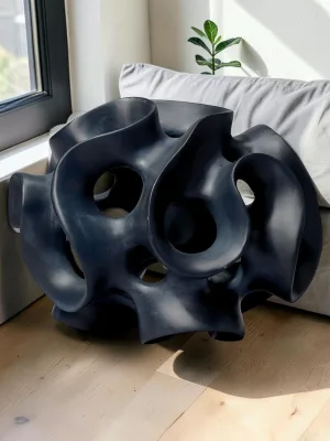 Liorventhys Ribbon Sphere Sculpture, Black Resin, 9.75H x 7.95W x 8D Inches